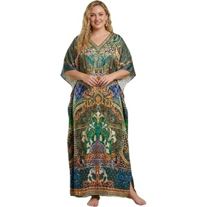 image:imageGypsie Blu Caftan Dress for Women Satin Silk Printed Plus Size  Moo Moo Dress Kimono Sleeve Maxi Gown PartiesTeal