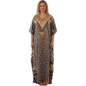 image:imageGypsie Blu Caftan Dress for Women Satin Silk Printed Plus Size  Moo Moo Dress Kimono Sleeve Maxi Gown PartiesWarm Beige
