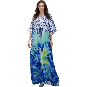 image:imageGypsie Blu Caftan Dress for Women Satin Silk Printed Plus Size  Moo Moo Dress Kimono Sleeve Maxi Gown PartiesWhite Floral